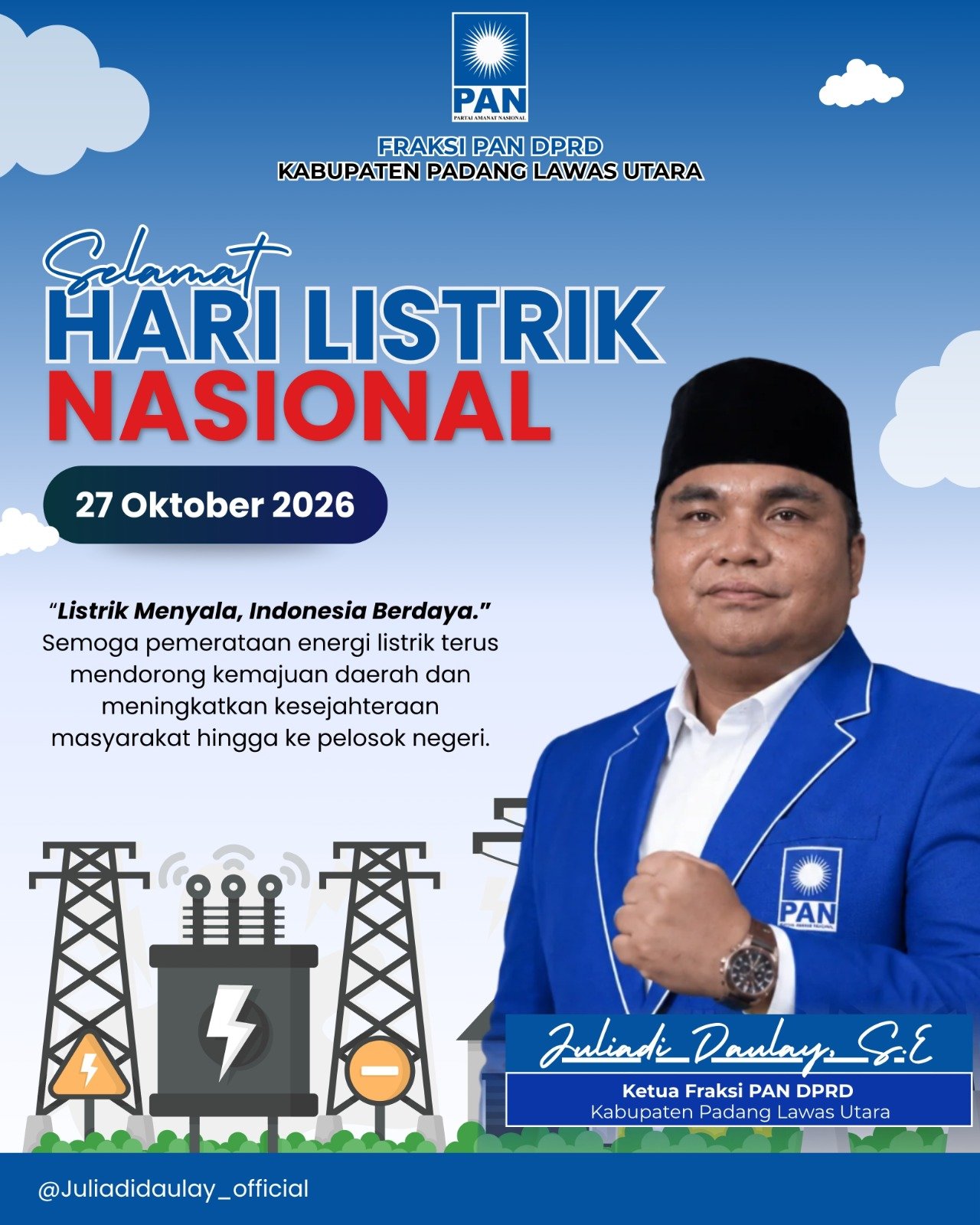 Hari Listrik Nasional ke-81, Juliadi Daulay Soroti Pemerataan Listrik dan Pemadaman di Sipiongot